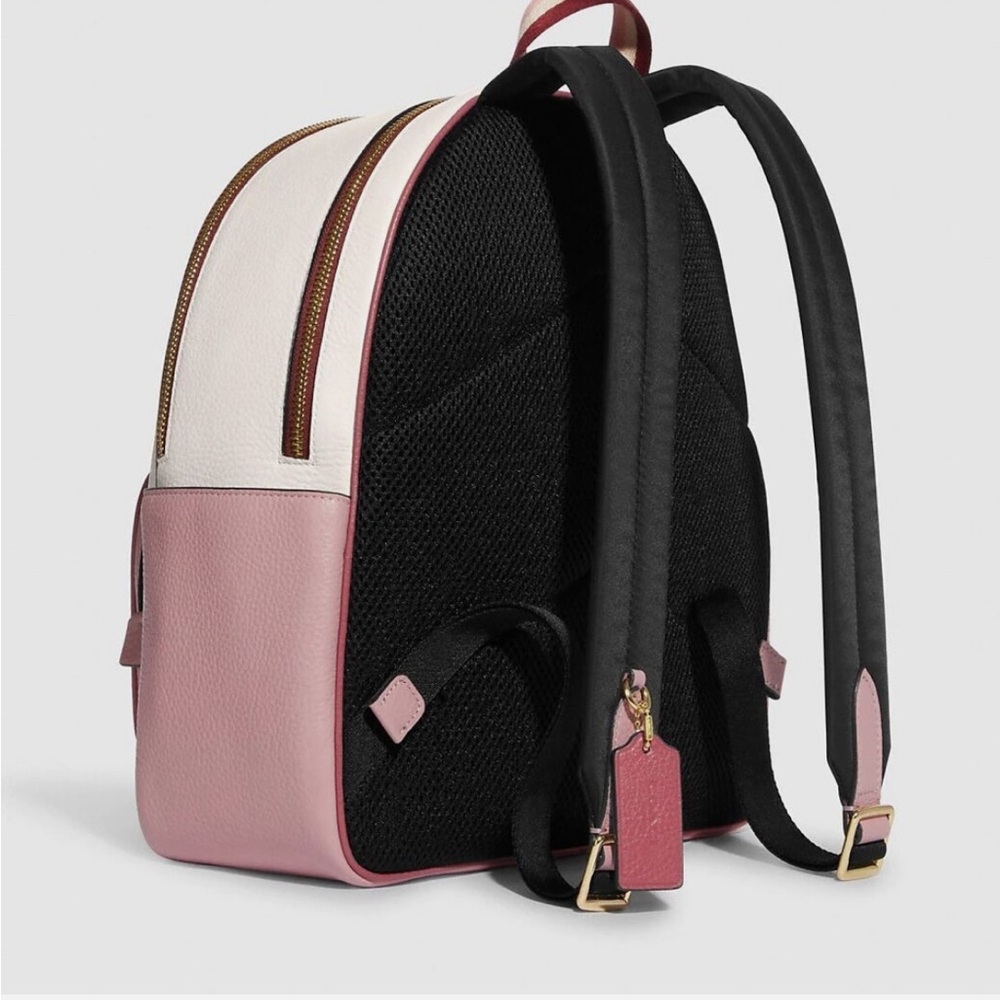 Coach Court Stripe Heart Motif Pebble Leather Chalk White Backpack - Picture 3 of 16